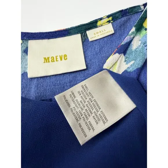 Maeve Floral Dress Women Small Blue Sleeveless Smocked Waist Pockets - Picture 3 of 11